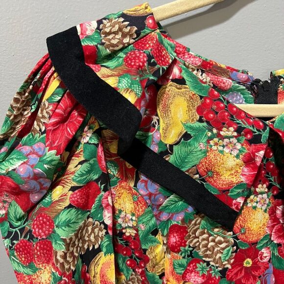 Vtg Picture Me Womens Multicolor Fruit Floral Lace Collar Dress M/L Long Sleeve - Picture 8 of 15